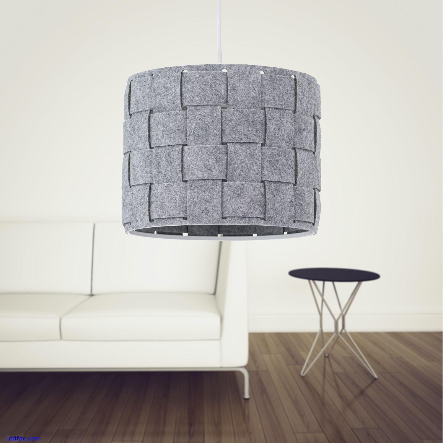 2 x Modern Ceiling Light Shades Grey Felt Weave Design Easy Fit Drum Lampshades 5 