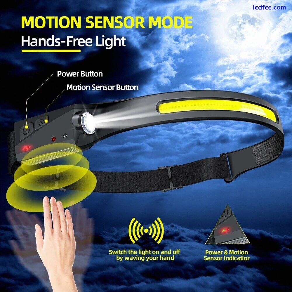 LED Head Torch Rechargeable Waterproof COB Headlamp Motion Sensor Headlight 5 