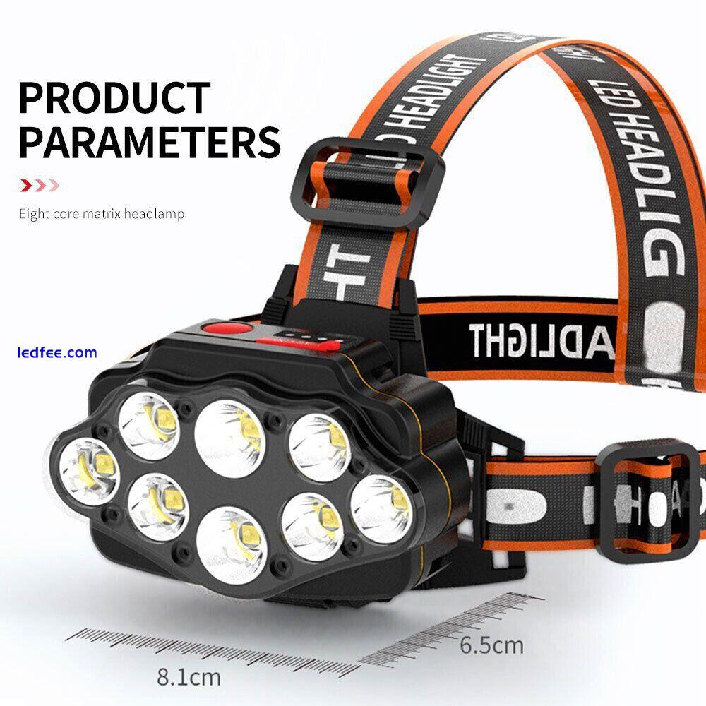 1/2Pc Waterproof LED COB Headlamp Super Bright Head Torch Rechargeable Headlight 4 