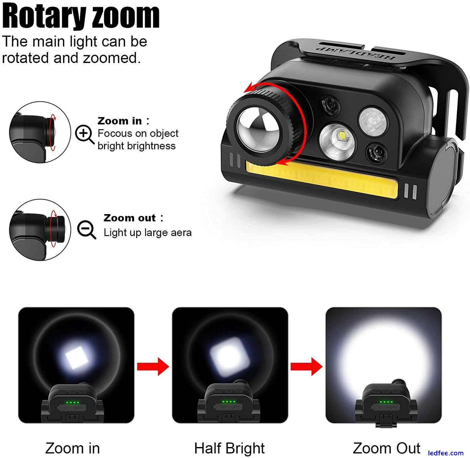 Head Torch Rechargeable with 5 Lights 11 Modes Super Bright Zoomable Headlight 1 