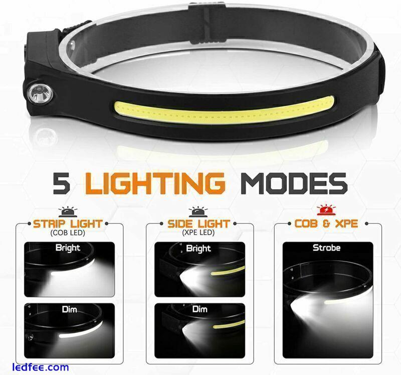 Waterproof LED Headlamp Super Bright Head Torch USB Rechargeable COB Headlight 3 