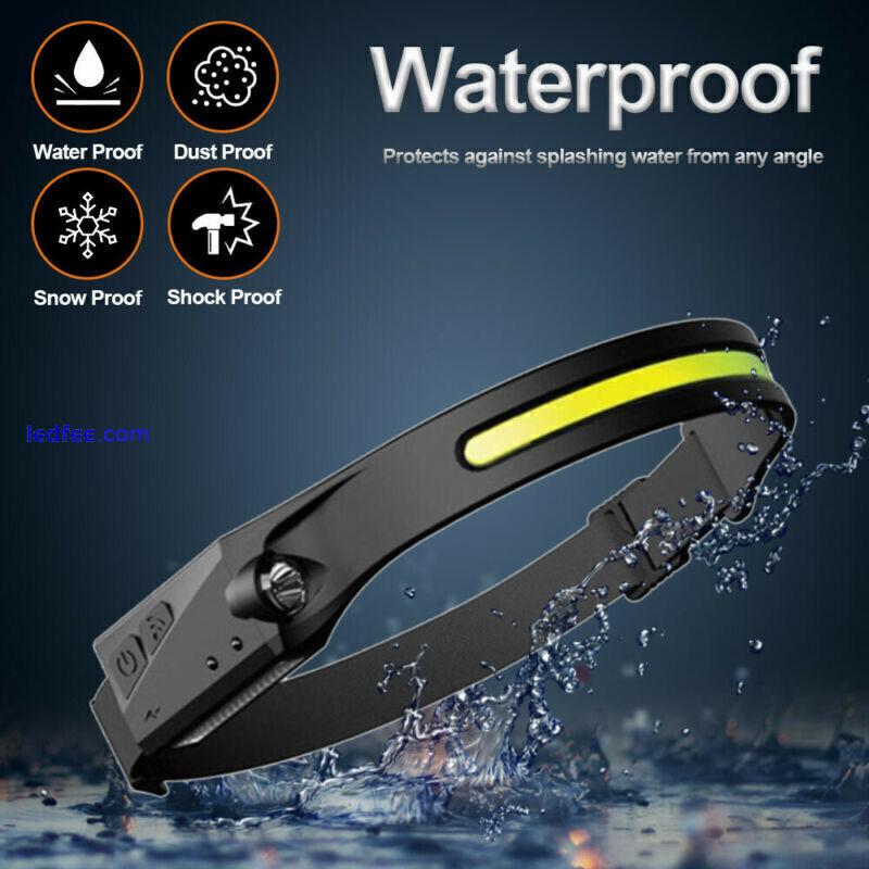 Waterproof LED Headlamp Super Bright Head Torch USB Rechargeable COB Headlight 0 