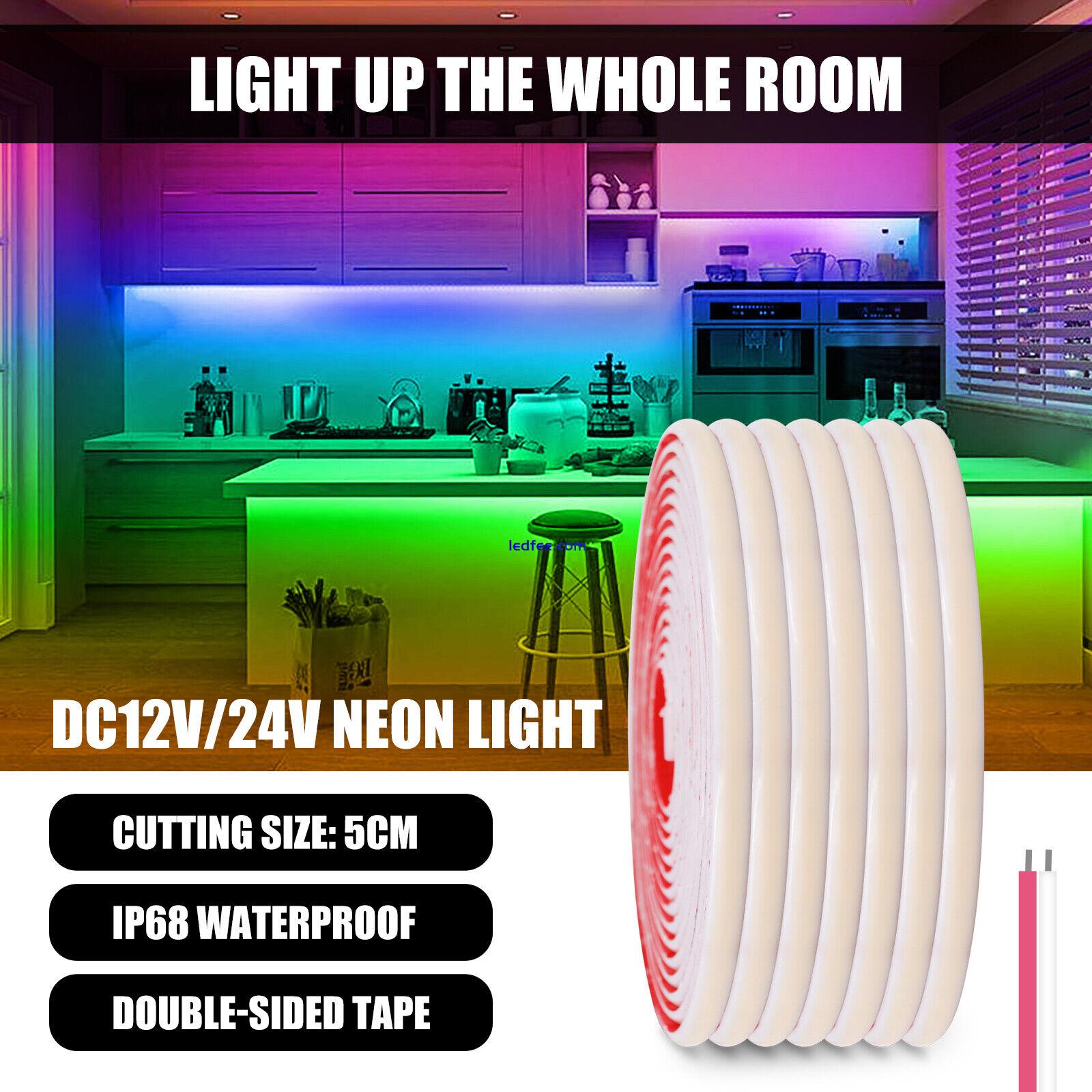 COB LED Strip Neon Flex Rope Light 12V 24V IP68 Waterproof Self Adhesive 10Color 4 