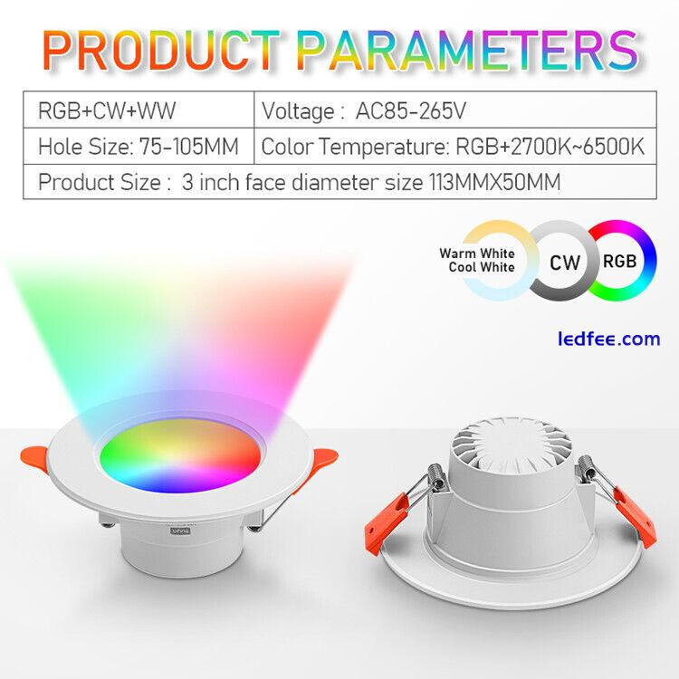 10W Tuya WIFI Bluetooth APP RGB LED Ceiling Downlight Recessed Spotlight Timer 4 