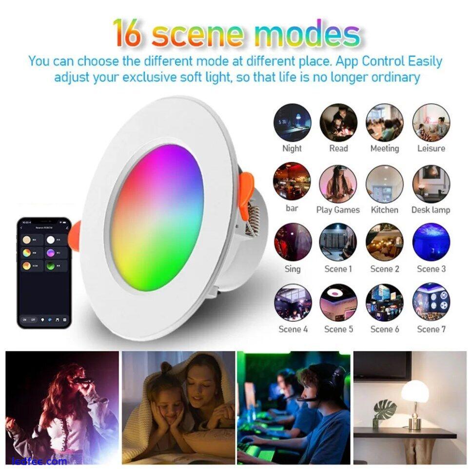 LED Recessed Ceiling Light 10W RGB Colour Changing Dimmable Spot WIFI Downlights 4 