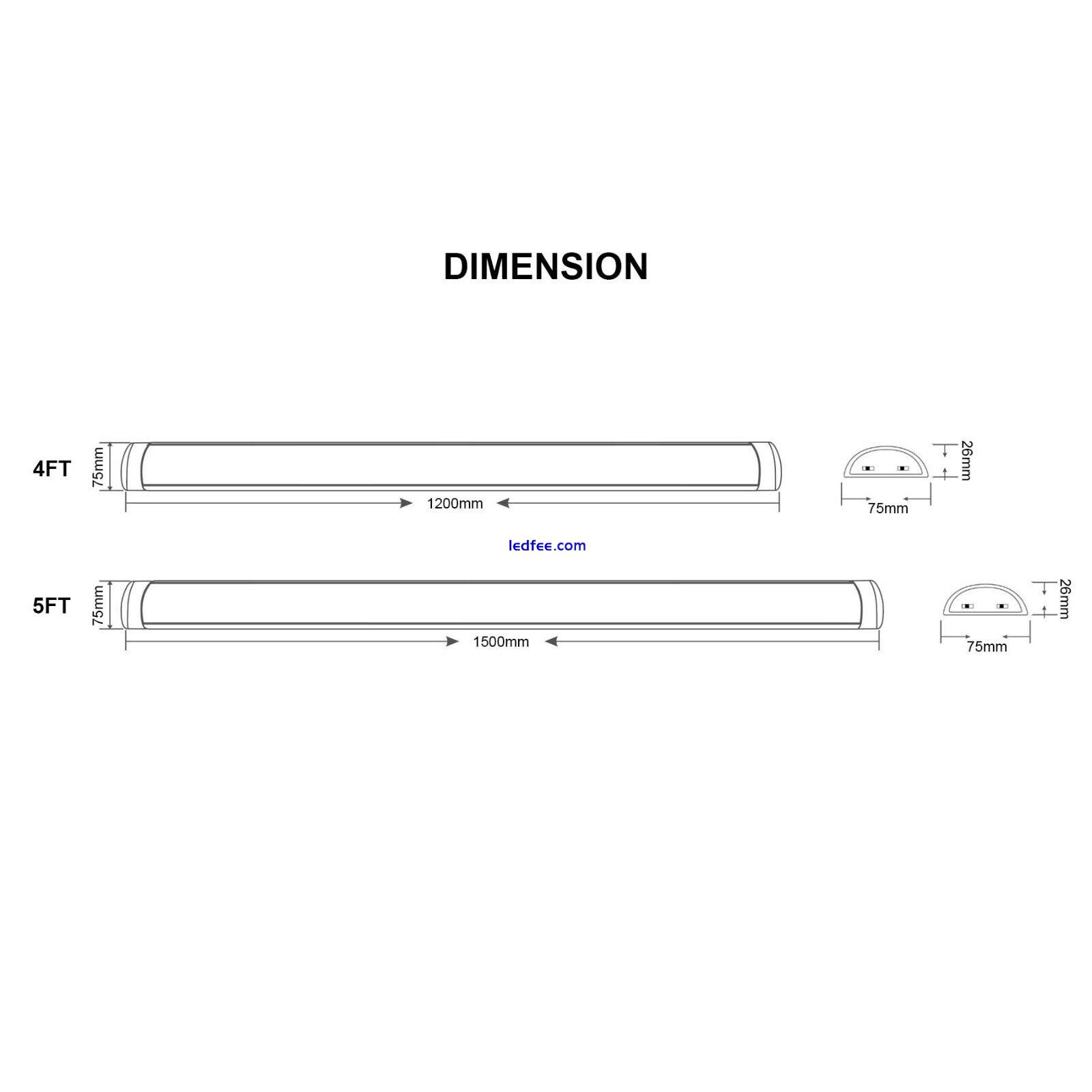 LED Slimline Batten Light Office Garage Ceiling Lamp 4FT 5FT 4CCT 3000K-6500K 4 