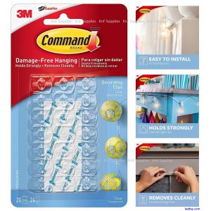 3M Command Decorating Hooks Clips Self-Adhesive Strips Wall Hanging Fairy Lights