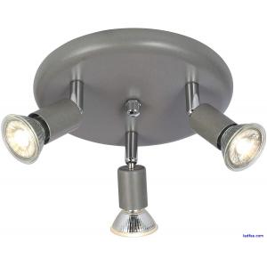  Ceiling Lights Grey 3 Way Adjustable LED GU10 Lamp Kitchen Spotlight Fitting