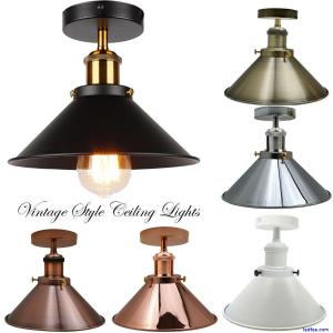 LEDSone Ceiling Flush Light E27 Retro Industrial Cone Lampshade LED Ceiling Lamp