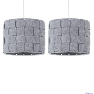 2 x Modern Ceiling Light Shades Grey Felt Weave Design Easy Fit Drum Lampshades