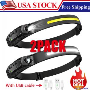 2X Waterproof COB Headlamp Nig...