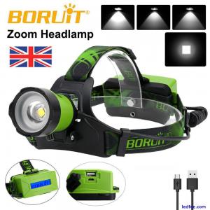 BORUiT Zoom LED Head Torch Headlamp Lamp Light Rechargeable Headlight Flashlight