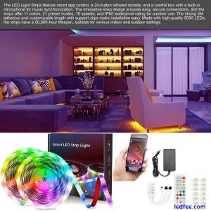 10m Smart LED Light Strips, App & Remote Control, IP65 Waterproof, Music Sync