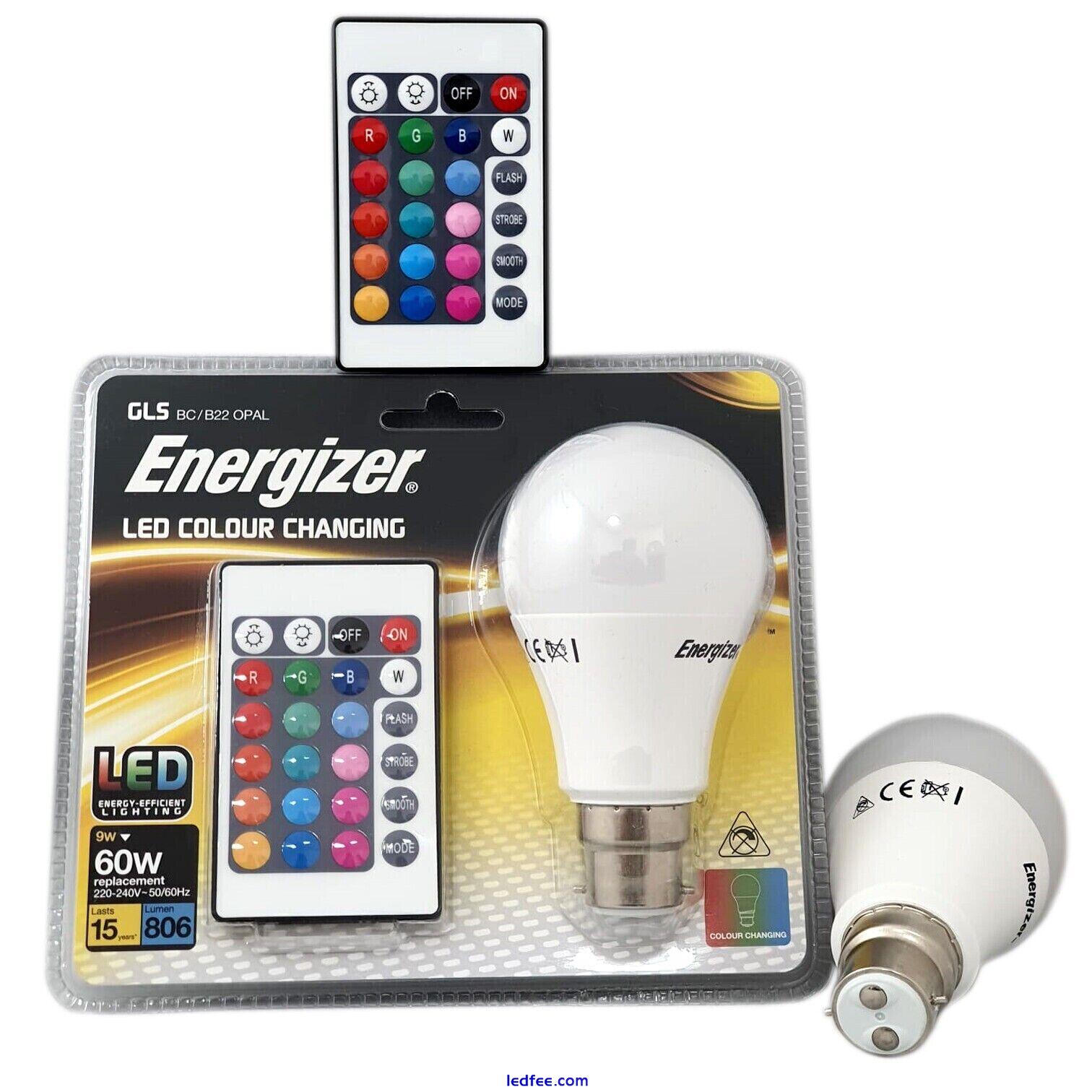 1x Energizer Colour Changing Light Bulb B22 GLS LED RGB+W with Remote Control 0 