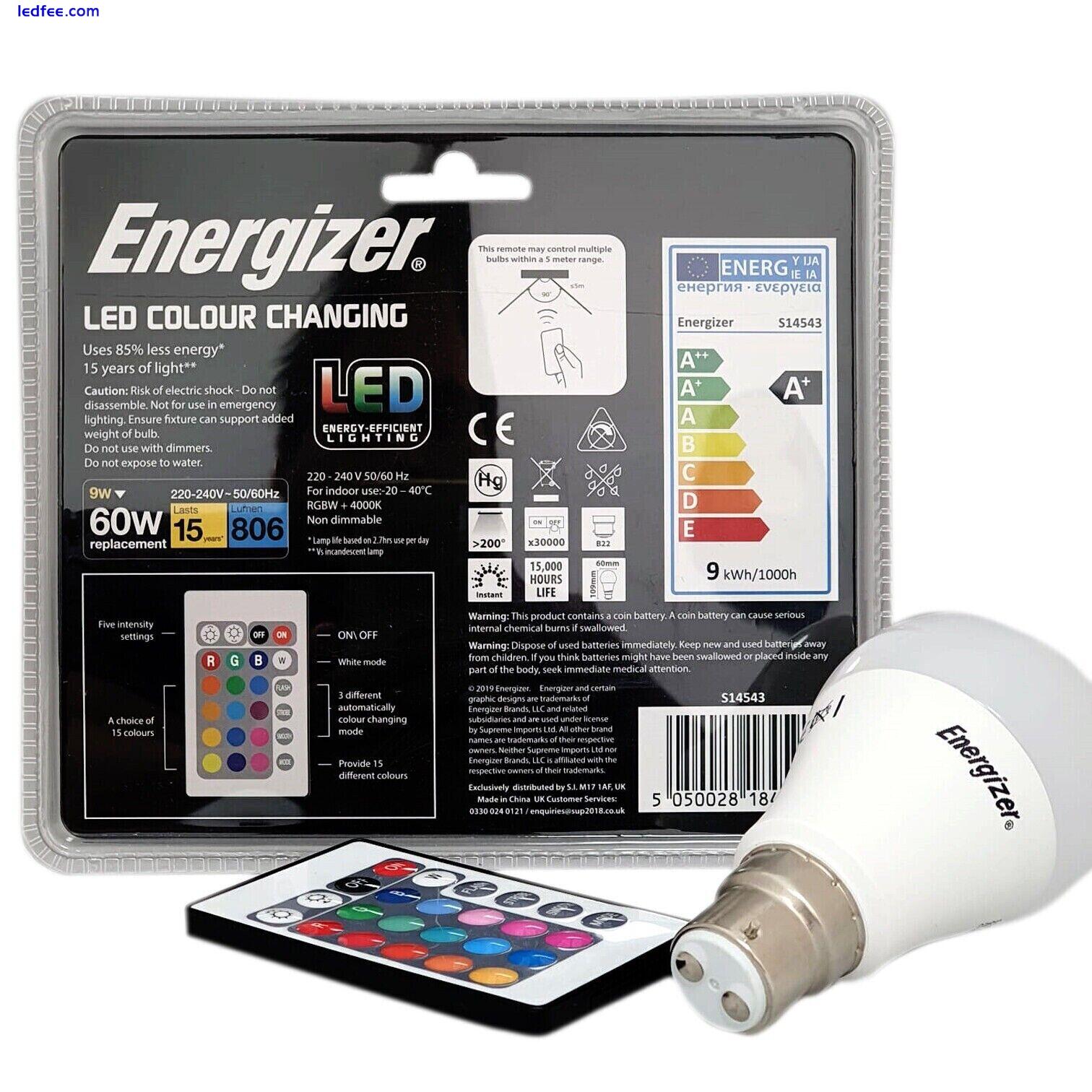 1x Energizer Colour Changing Light Bulb B22 GLS LED RGB+W with Remote Control 1 