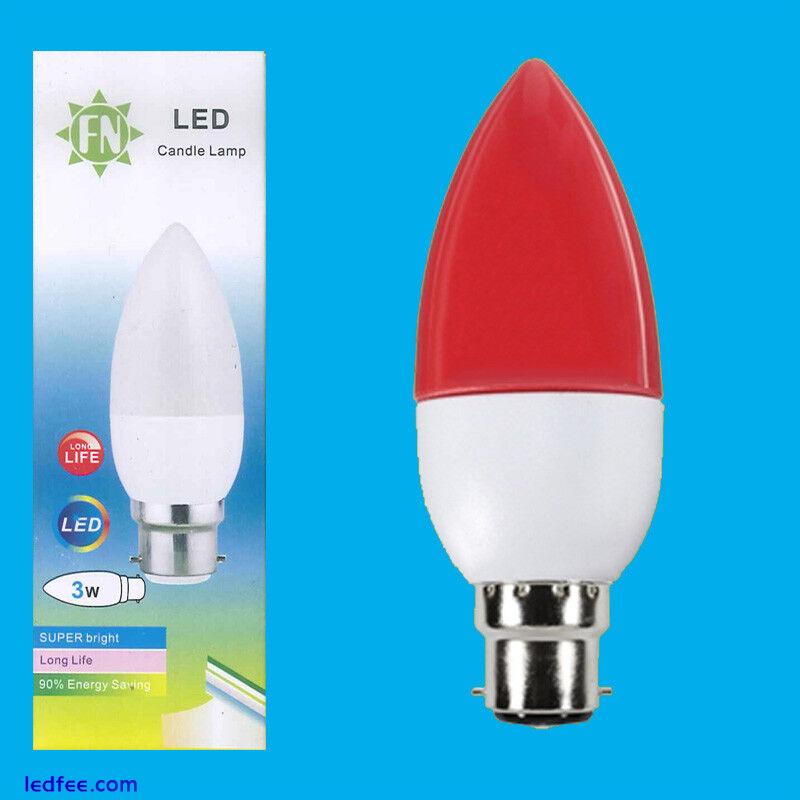 2x 3W LED Coloured BC B22 Candle Light Bulb Lamp, Red Yellow Green Blue, 85-265V 4 