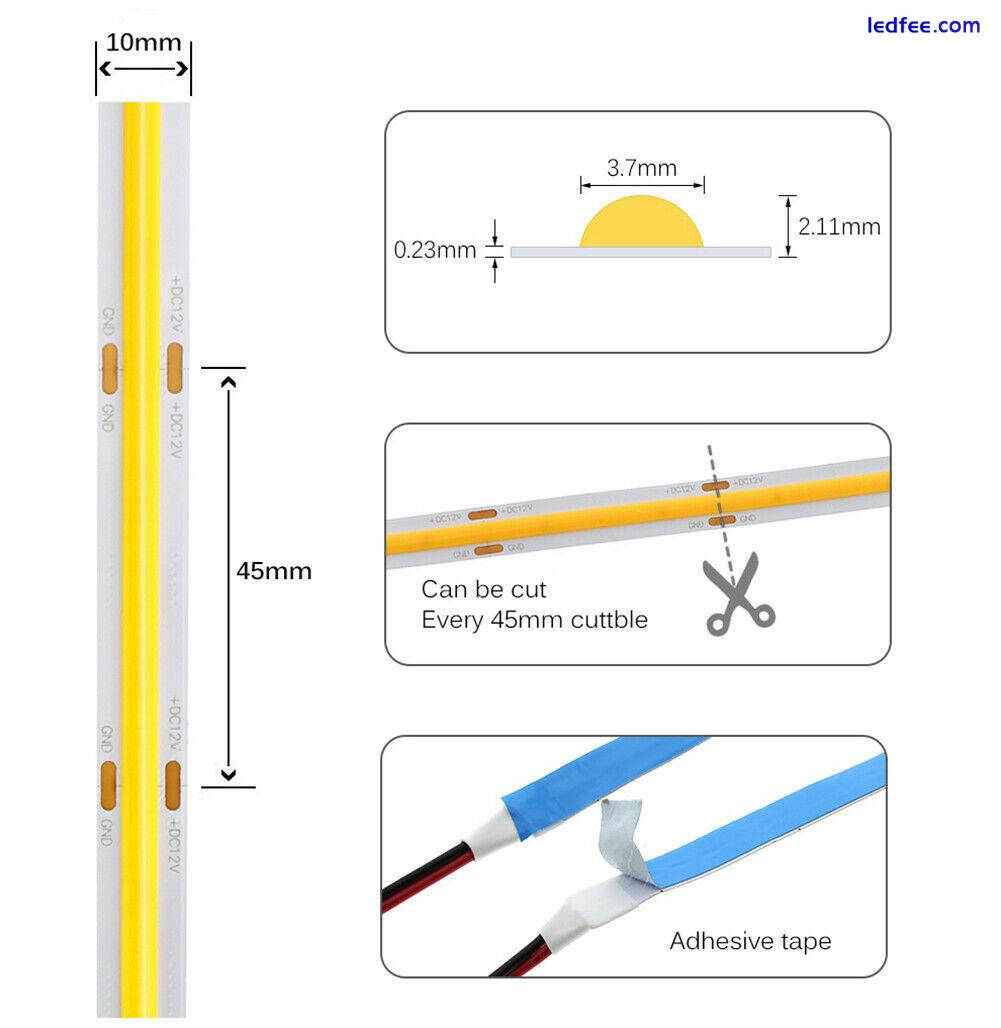 High Density Flexible COB LED strip Light 384 528 LEDs/m 12V 24V RA90 tape lamp 3 