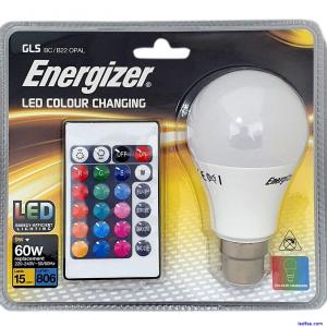 1x Energizer Colour Changing Light Bulb B22 GLS LED RGB+W with Remote Control