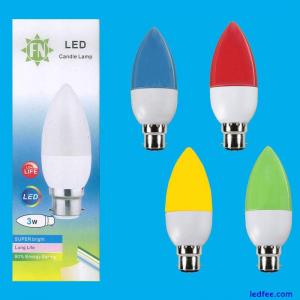 2x 3W LED Coloured BC B22 Candle Light Bulb Lamp, Red Yellow Green Blue, 85-265V