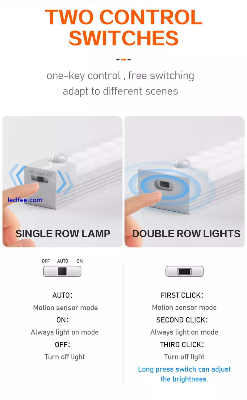 Strip Light LED PIR Motion Sensor USB Rechargeable Magnetic Cabinet Closet Lamp 4 