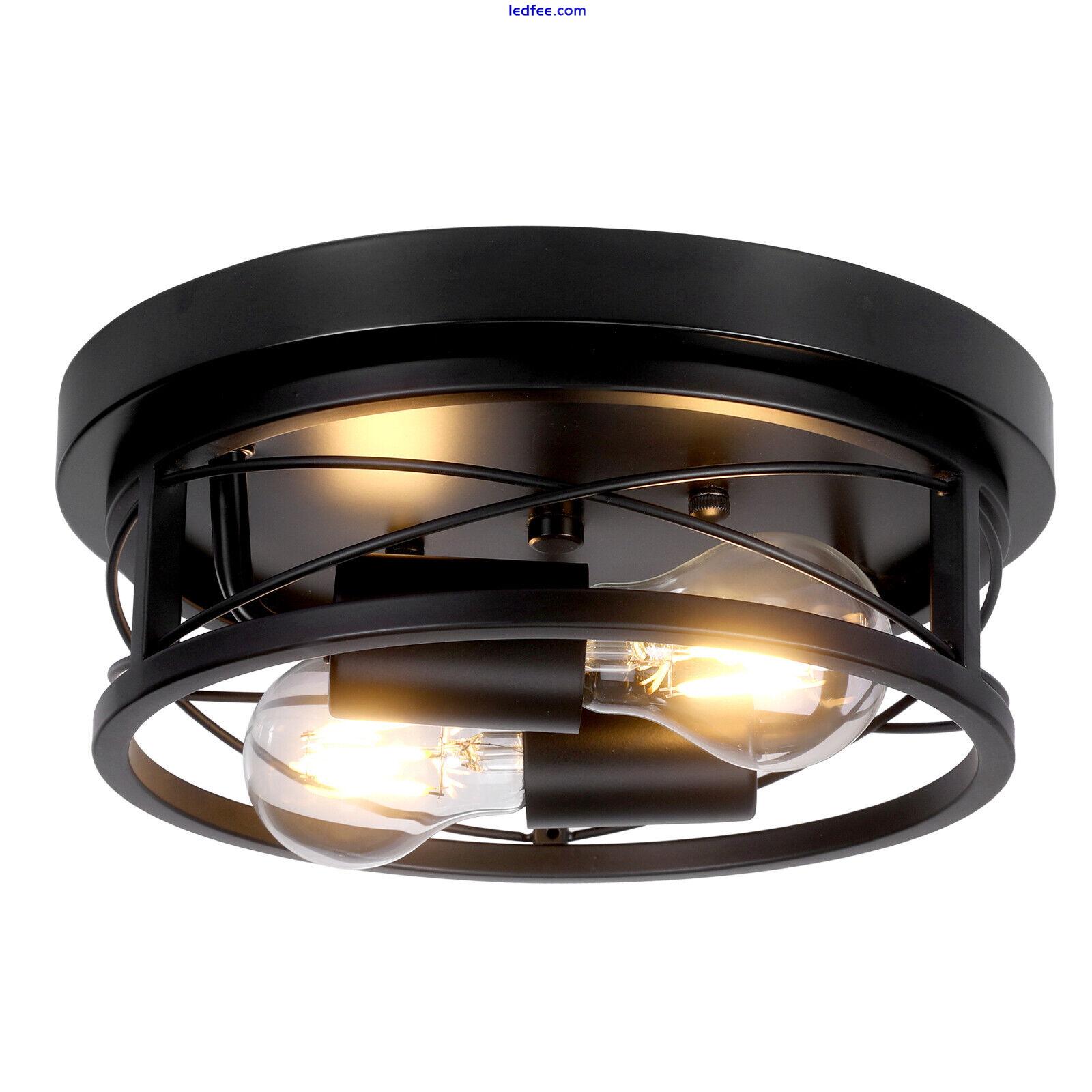 Black Round E27 2-Way Flush Ceiling Light Living Room Bathroom Kitchen Hallway 3 