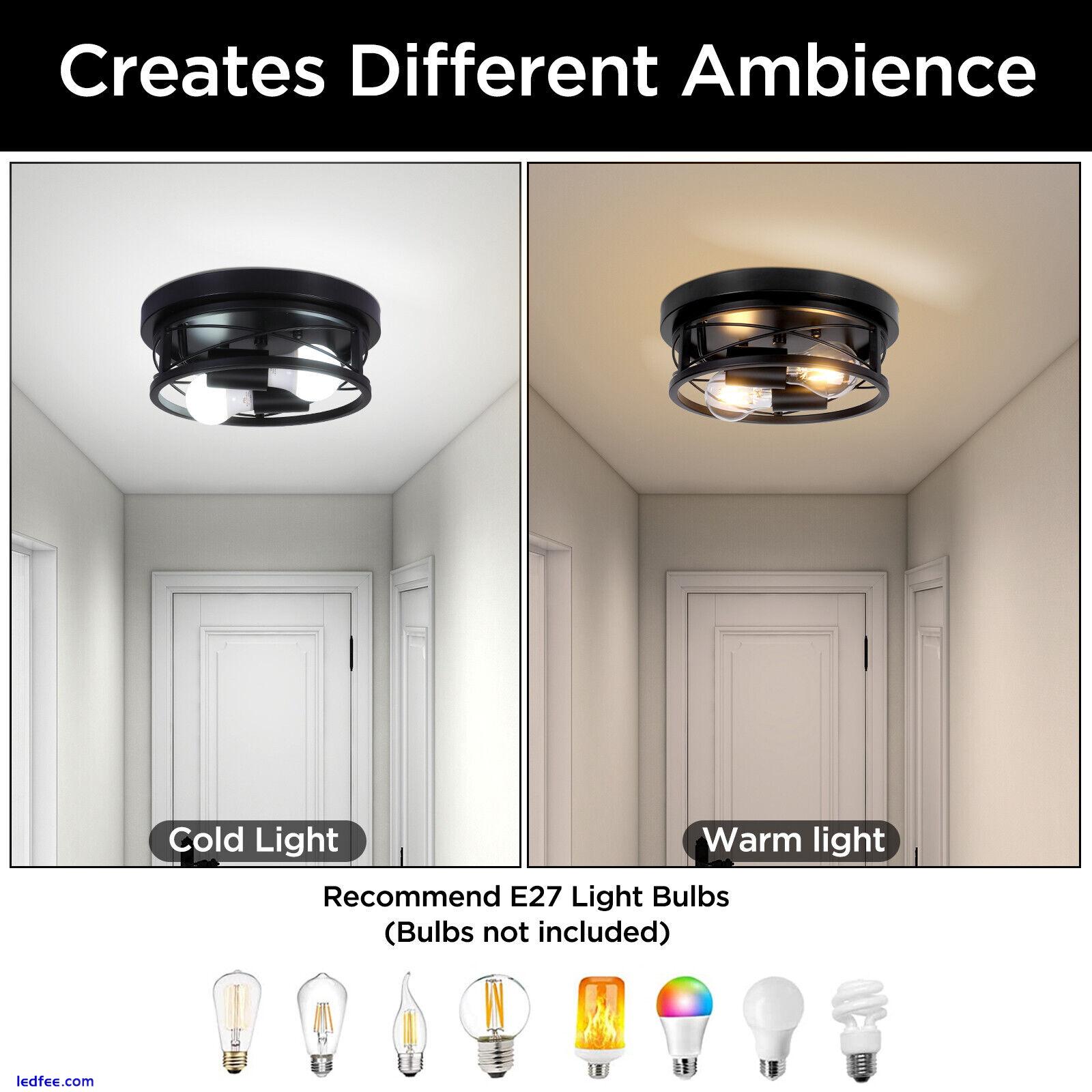 Black Round E27 2-Way Flush Ceiling Light Living Room Bathroom Kitchen Hallway 4 