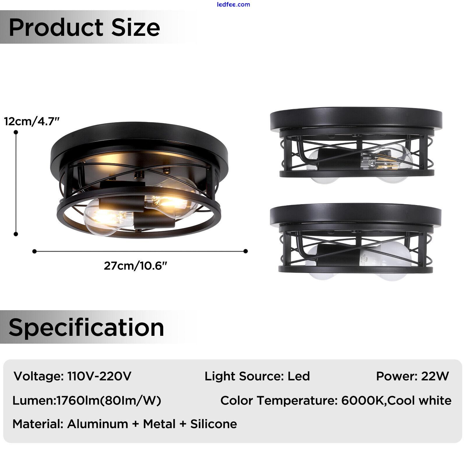 Black Round E27 2-Way Flush Ceiling Light Living Room Bathroom Kitchen Hallway 2 