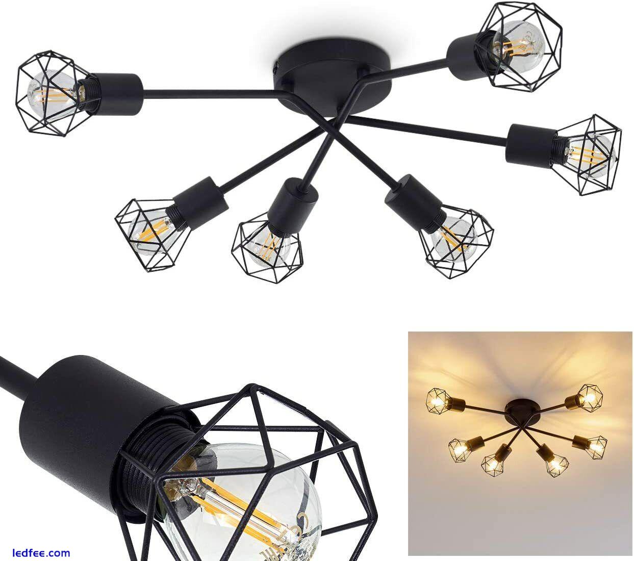 Cage Style Black 6 Way Ceiling Lights Fitting Semi Flush Stylish 4W LED Bulbs 3 