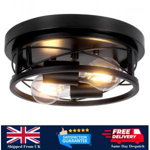 Black Round E27 2-Way Flush Ceiling Light Living Room Bathroom Kitchen Hallway