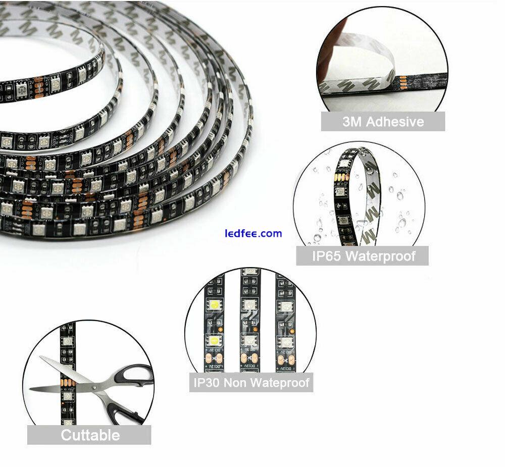 1/5m LED Strip light 5050 SMD Flexible Black PCB Tape Kitchen Cabinet Lamp DC12V 2 