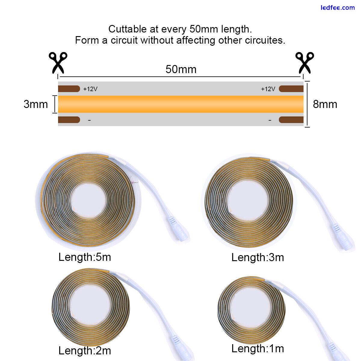 COB LED Strip Lights 12V High Density Flexible Tape Rope Cabinet Kitchen Light 5 