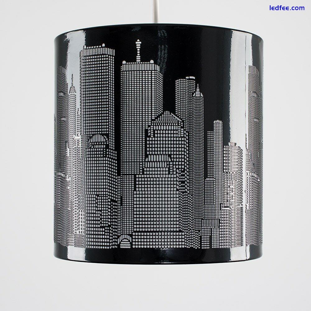 Gloss Black Lampshade New York City Skyline Cut Out Pendant Ceiling Light Shade 0 