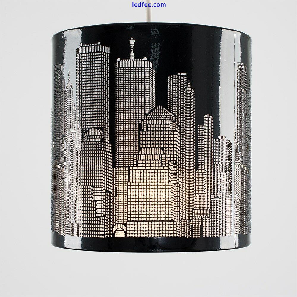 Gloss Black Lampshade New York City Skyline Cut Out Pendant Ceiling Light Shade 1 