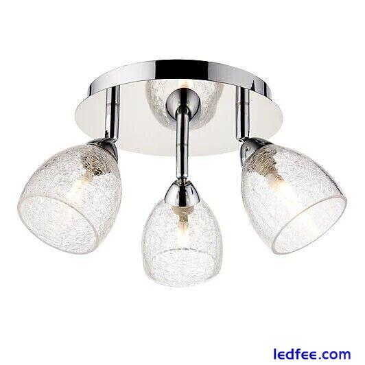 3 Light Crackle Glass Lampshade Chrome Ceiling Light Clear Dimmable Spotlight 1 