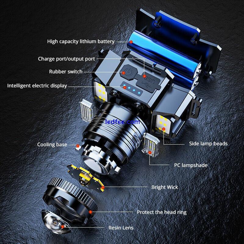 1200000LM Powerful LED Zoom Tactical Headlamp Head Torch Rechargeable Headlight 2 