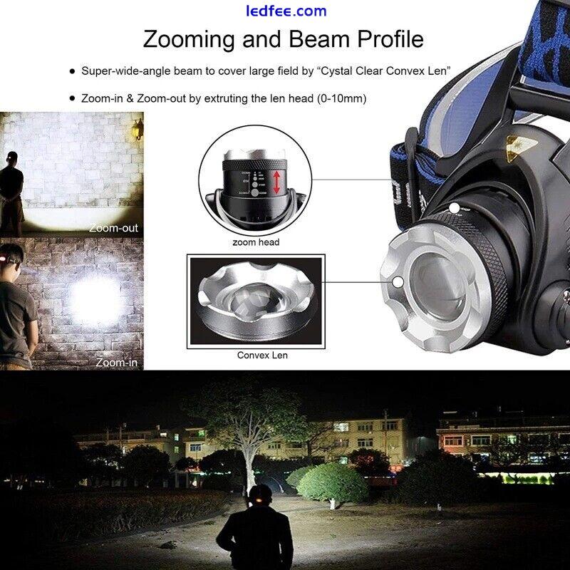 T9 LED Headlamp Rechargeable 990000LM Zoom Headlight Head Torch Flashlight Camp 1 