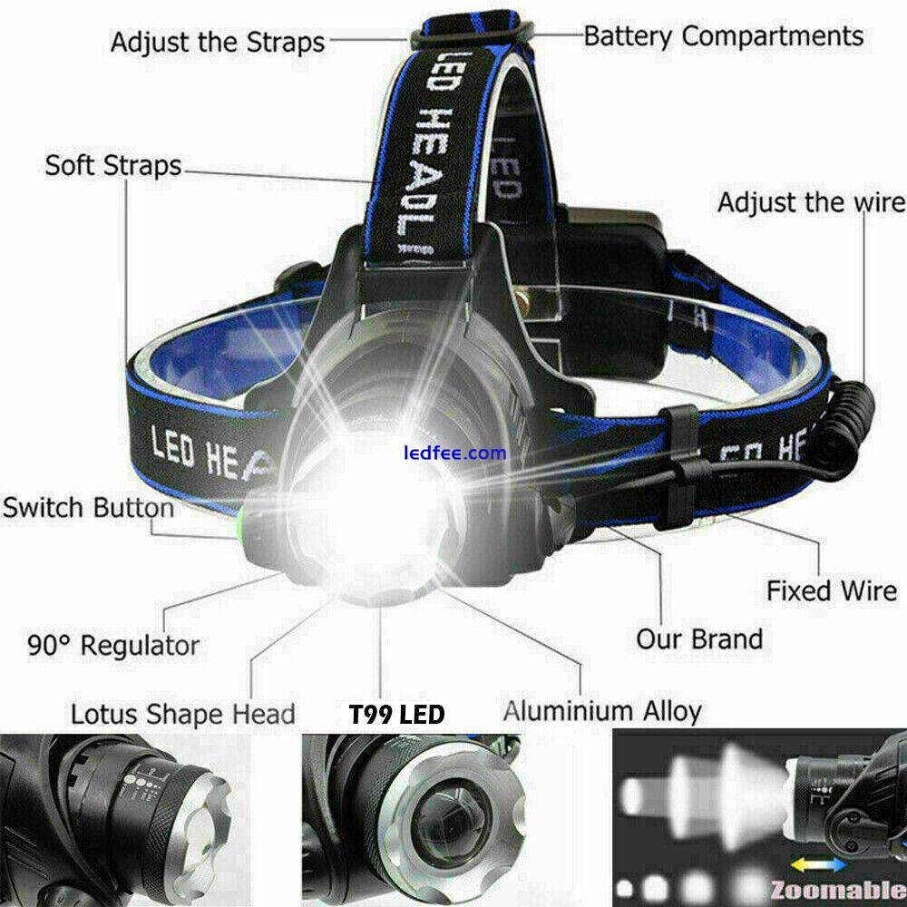 T9 LED Headlamp Rechargeable 990000LM Zoom Headlight Head Torch Flashlight Camp 2 