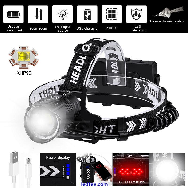 990000LM XHP90/XHP70  LED Headlamp Zoom USB Rechargeable Head Torch Headlight 1 