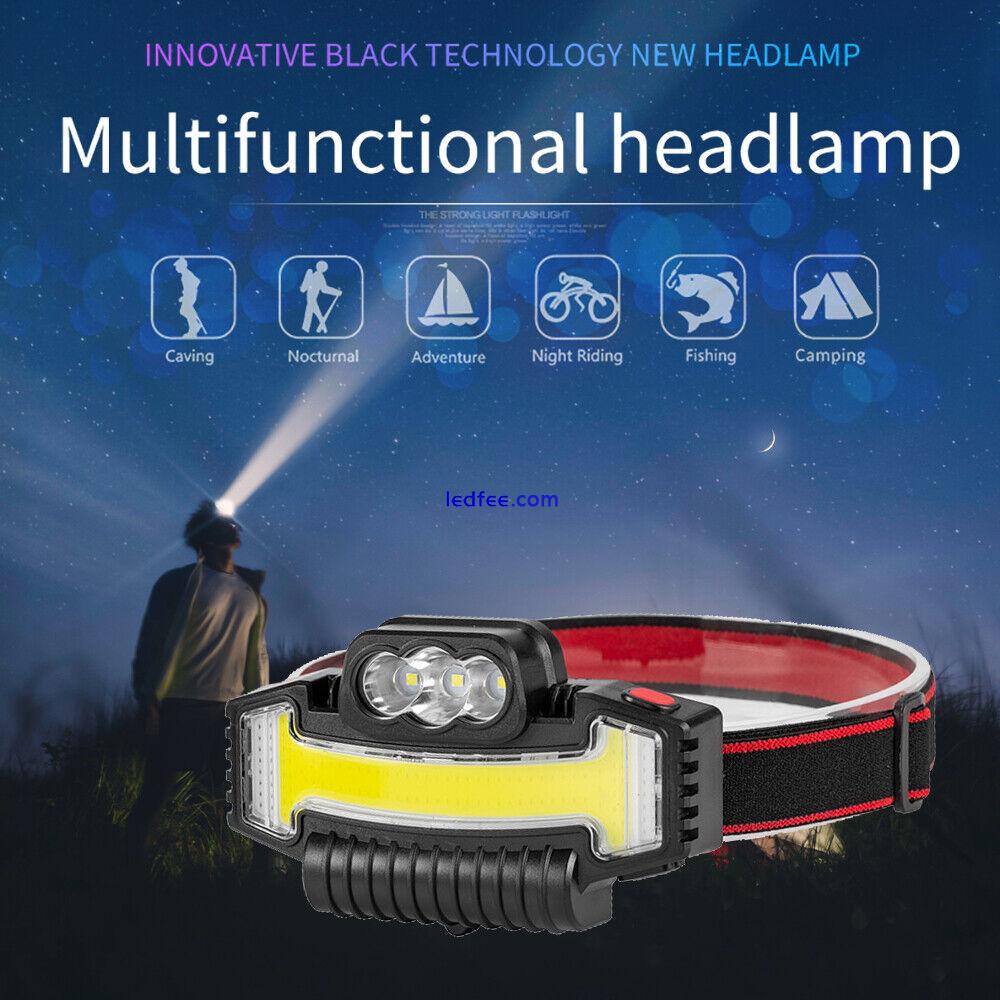 990000 Lumen COB + LED Headlamp Headlight USB Rechargeable Headlight Head Torch 3 