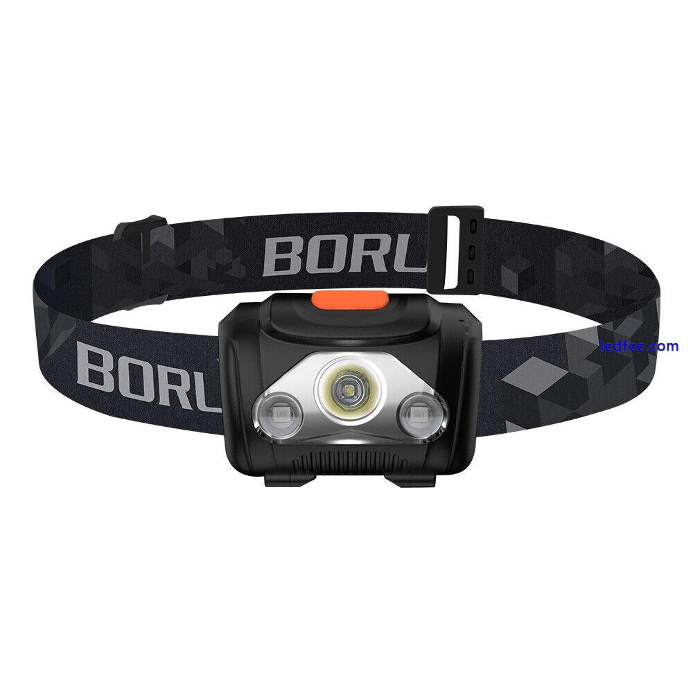 BORUIT LED Headlamp Torch AAA Battery Rechargeable Camping Light Red White 1 