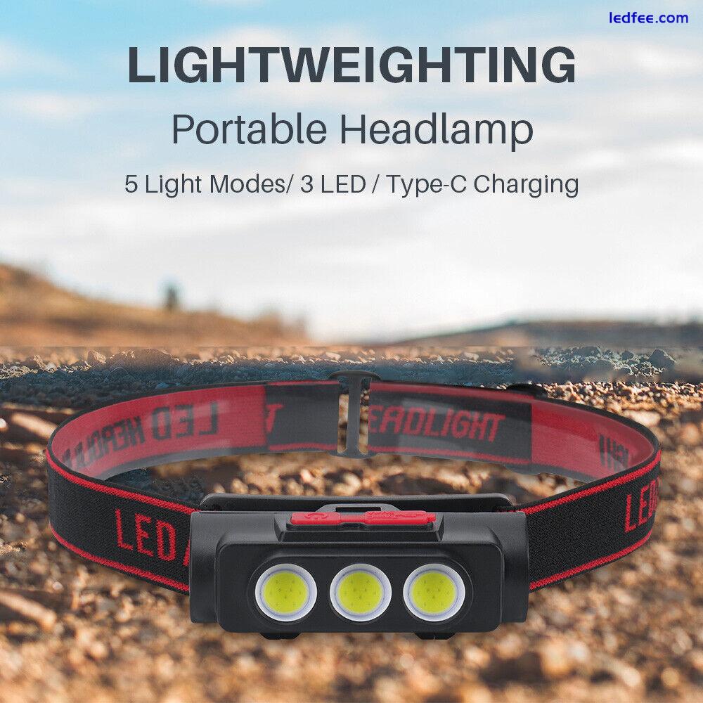 BORUIT Head Lamp LED+COB Headlamp Rechargeable Waterproof Lamp Headlight Torch 3 