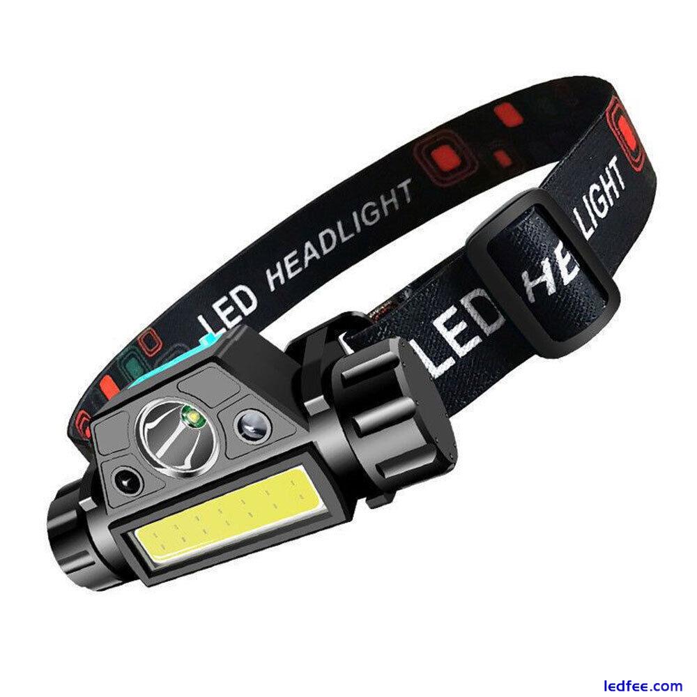 Outdoor Portable LED Headlamp Head Torch COB Work Light USB Rechargeable Sensor 0 