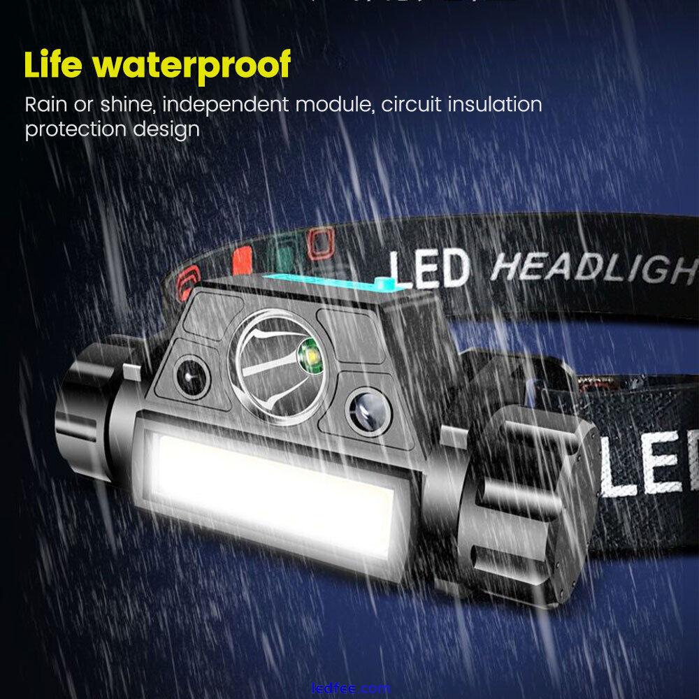 Outdoor Portable LED Headlamp Head Torch COB Work Light USB Rechargeable Sensor 5 