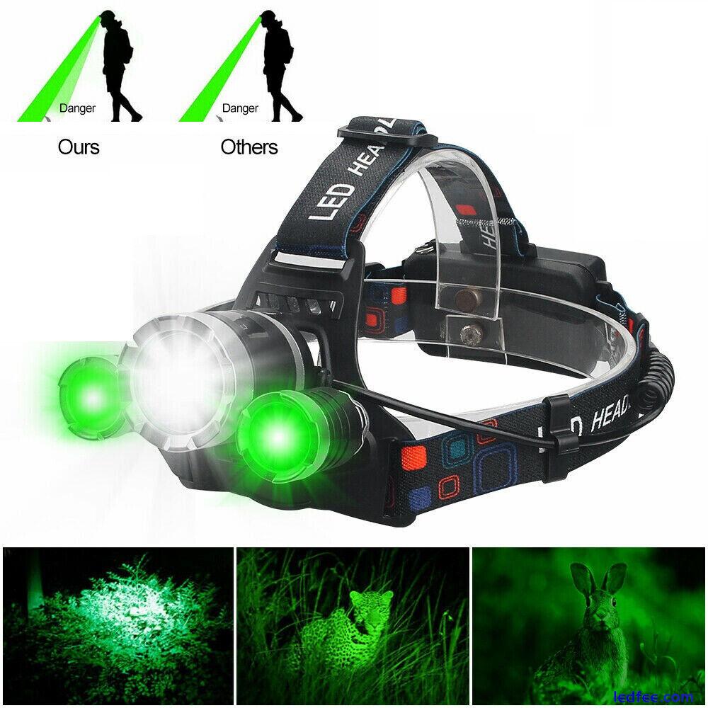 9000LM BORUIT headlamp LED Torch White+green Light USB Rechargeable Headlight 1 