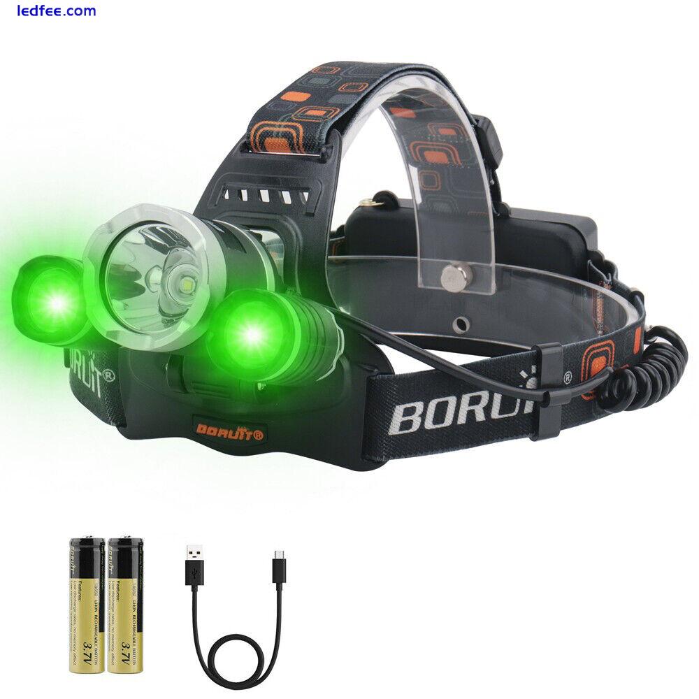 9000LM BORUIT headlamp LED Torch White+green Light USB Rechargeable Headlight 0 