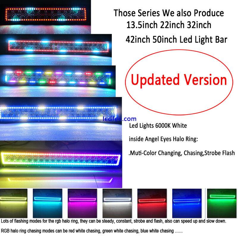 22inch Off-road LED Work Light Bar Driving RGB Angel Eyes Halo Chasing Bluetooth 0 