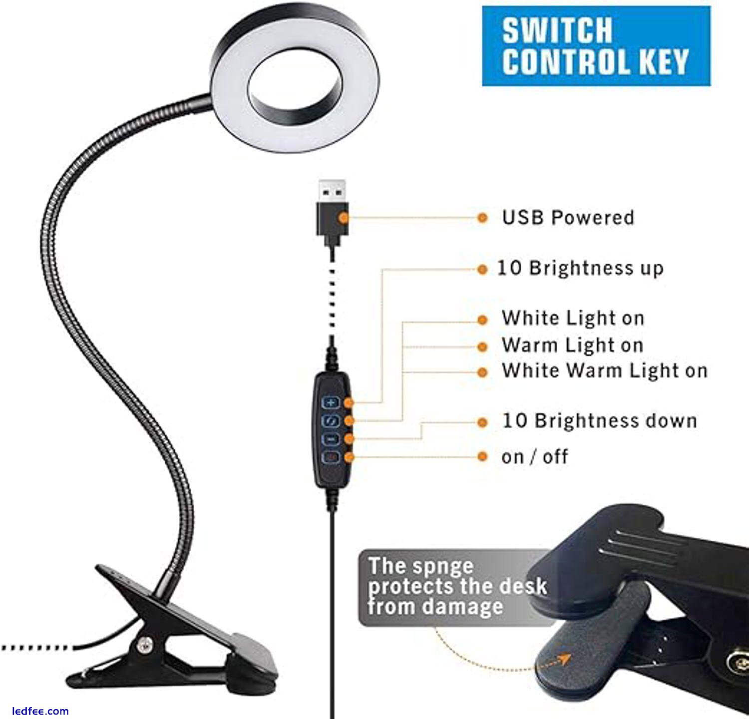 KNAMKY USB LED Desk Lamp Clip On Light Reading Studying Dimmable Lighting NEW 2 