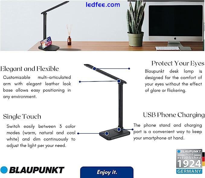 Blaupunkt LED Easy On The Eyes White Desk Lamp Dimmable 3000-6000K USB Charging 2 