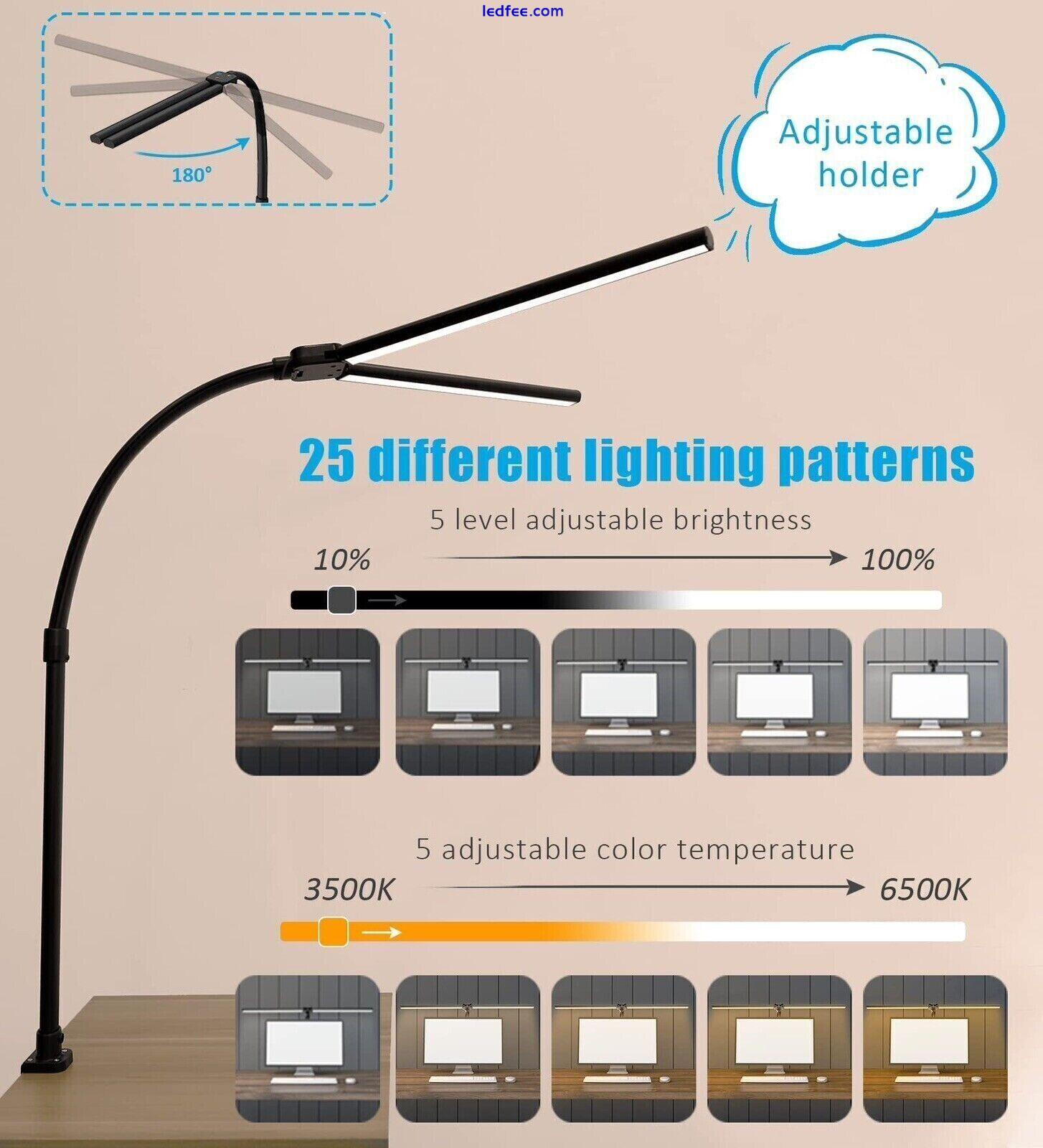 LED Double Head Desk Lamp 24W Foldable Reading Desk Light Dimmable Eye Caring UK 3 