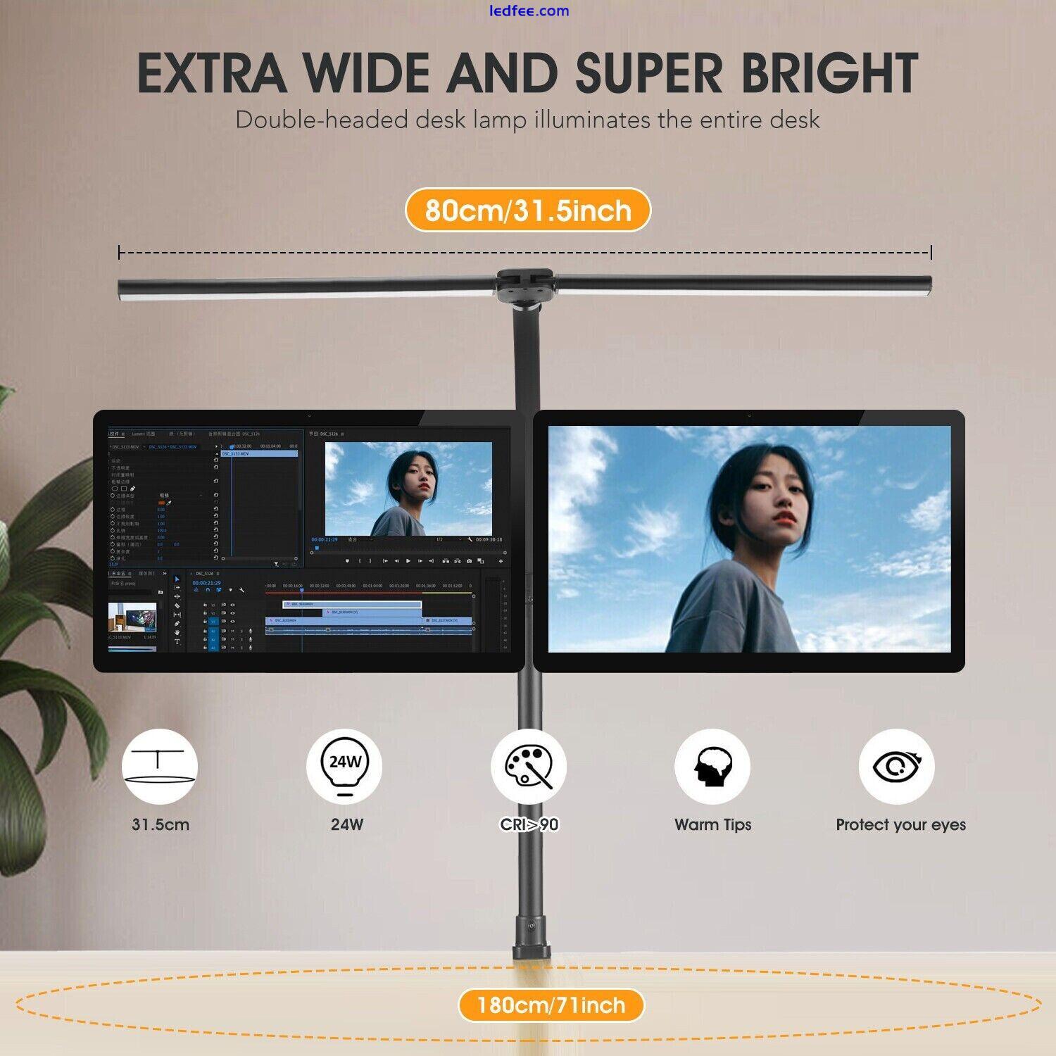 LED Double Head Desk Lamp 24W Foldable Reading Desk Light Dimmable Eye Caring UK 1 